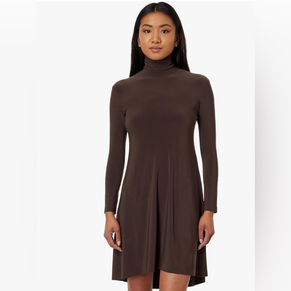Mittoshop Long Sleeve Turtleneck Taupe Swing Dress